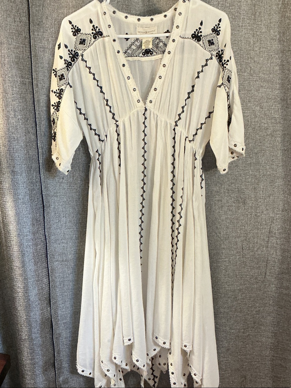Denim & Supply Ralph Lauren White Midi Dress with Black Embroidery Accents